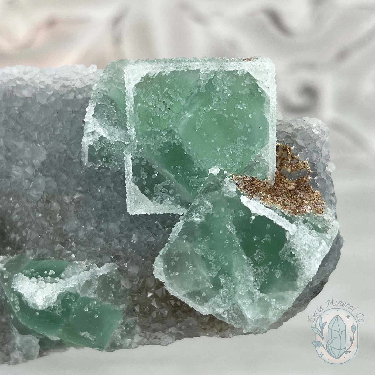 Druzy Green Sugar Fluorite Specimen with Display Stand