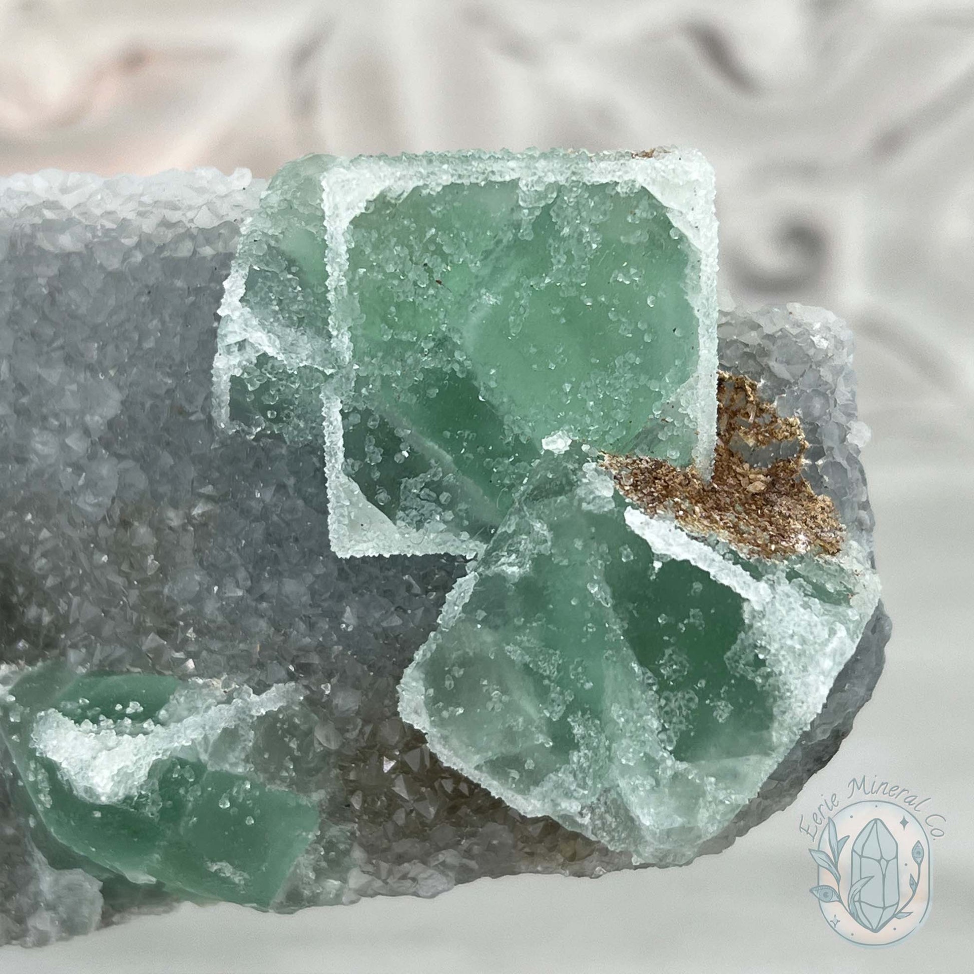 Druzy Green Sugar Fluorite Specimen with Display Stand