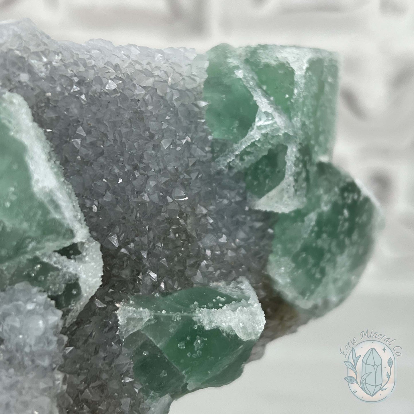 Druzy Green Sugar Fluorite Specimen with Display Stand