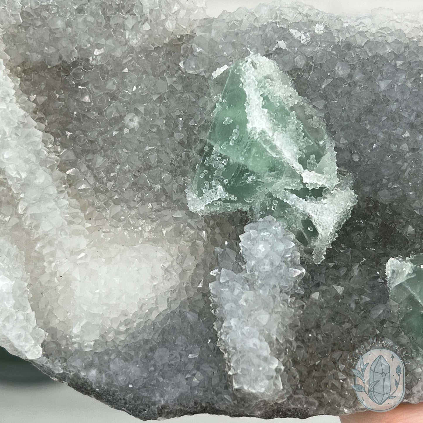Druzy Green Sugar Fluorite Specimen with Display Stand