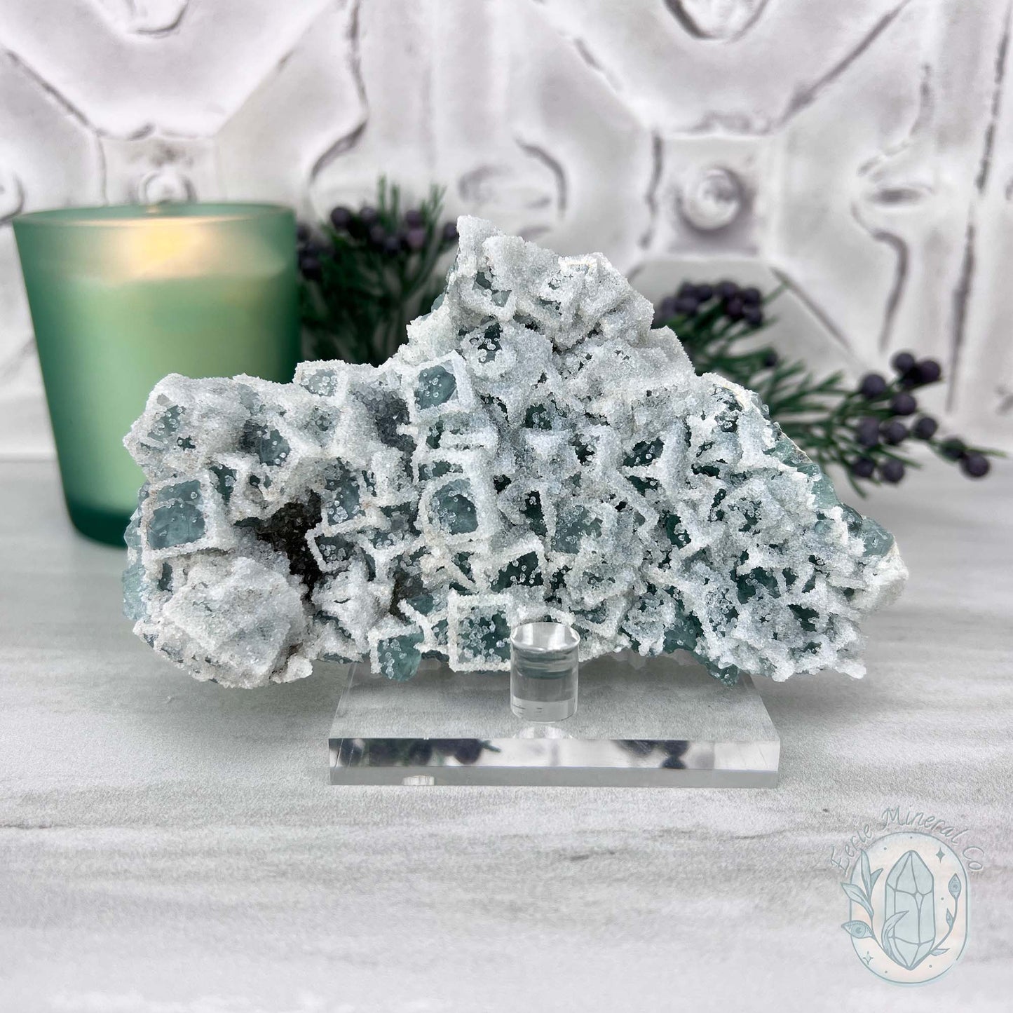 Natural Druzy Green Sugar Fluorite Specimen