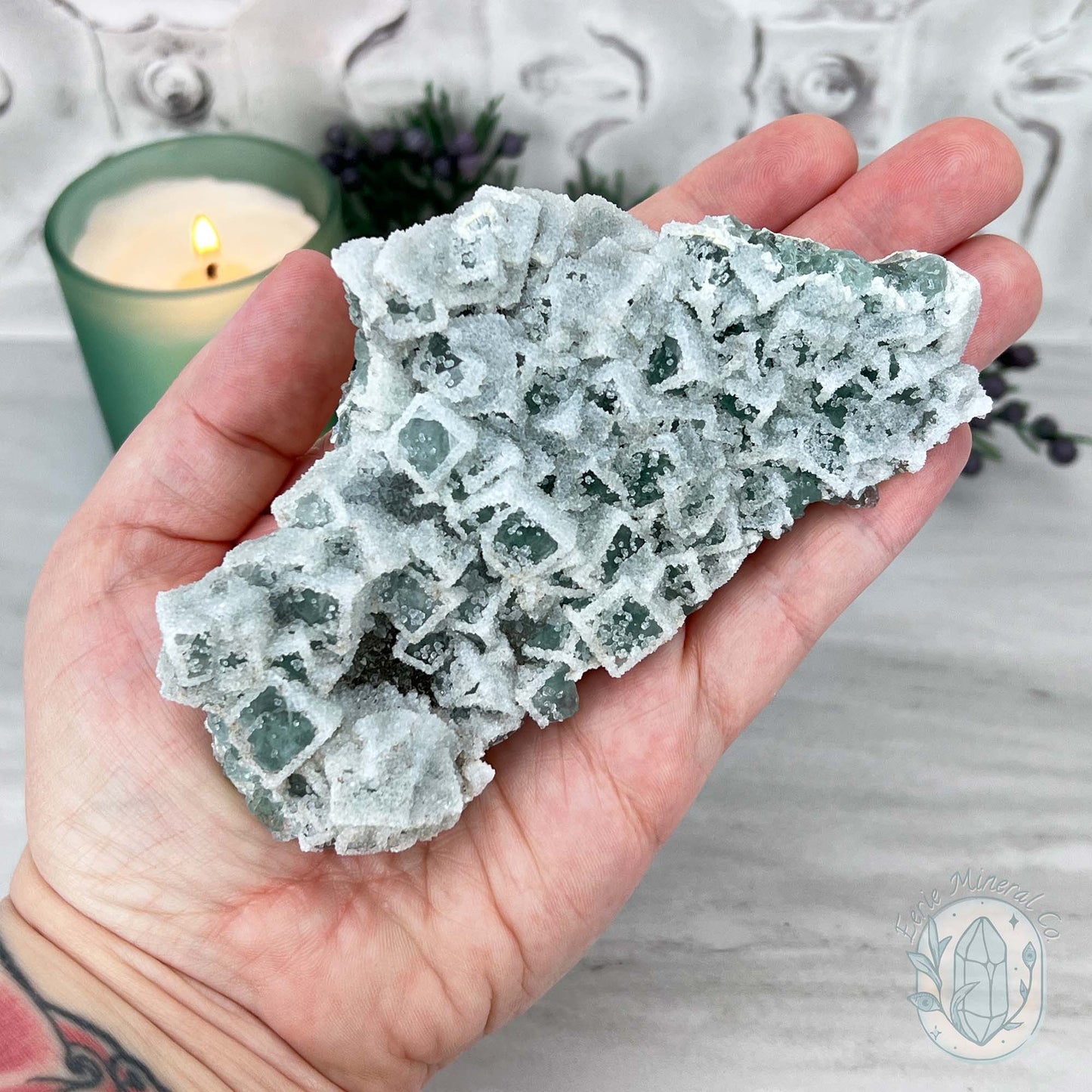 Natural Druzy Green Sugar Fluorite Specimen