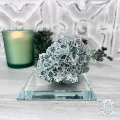Natural Druzy Green Sugar Fluorite with Quartz Specimen