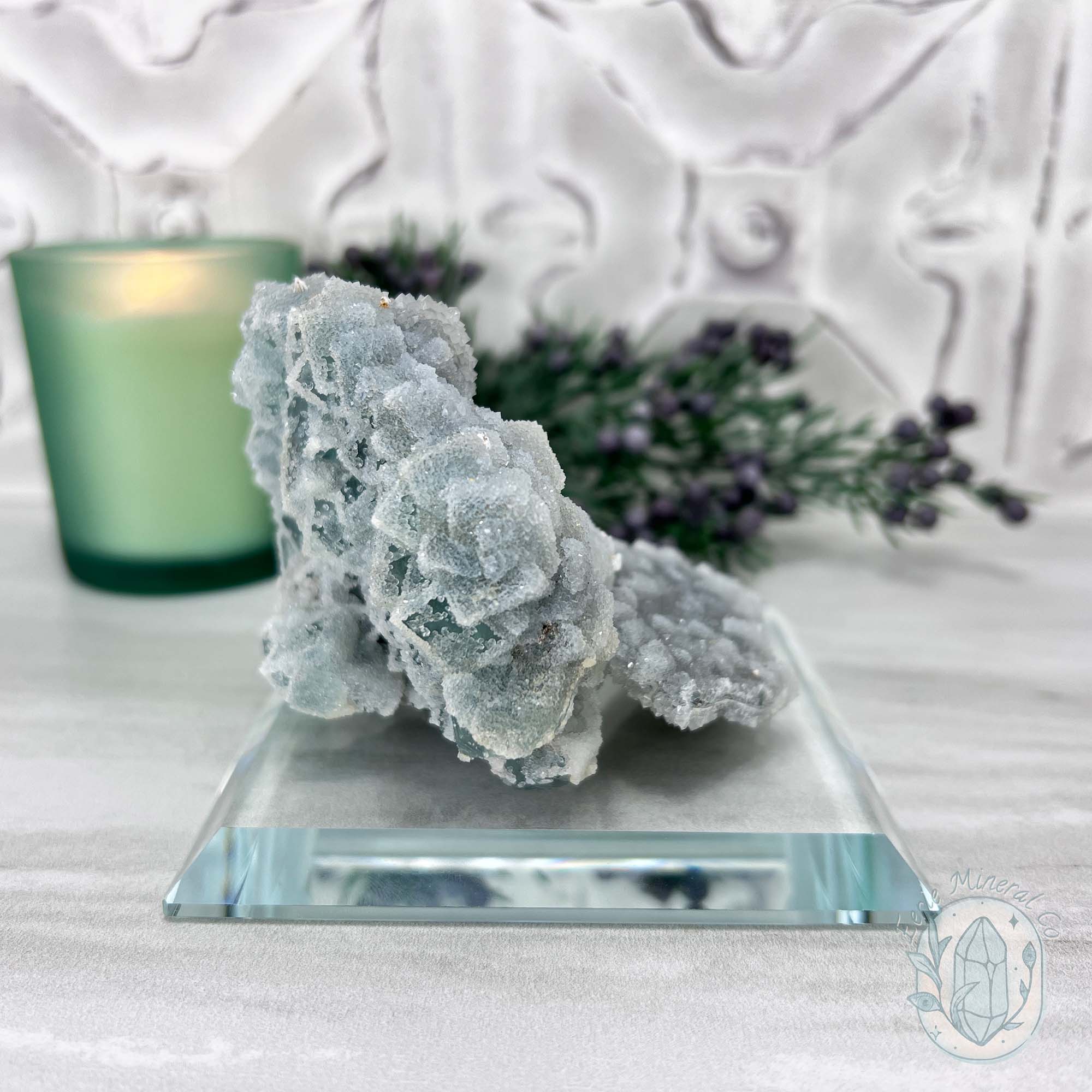 BIG authentic Fujian Sugar Fluorite and Quartz Crystal Cluster Druzy Green Cubic Display