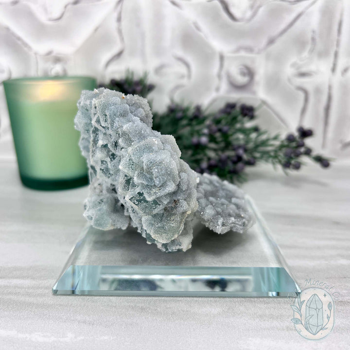 Natural Druzy Green Sugar Fluorite with Quartz Specimen