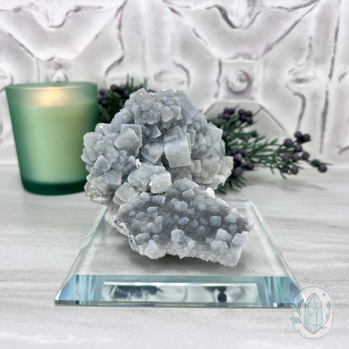 Natural Druzy Green Sugar Fluorite with Quartz Specimen