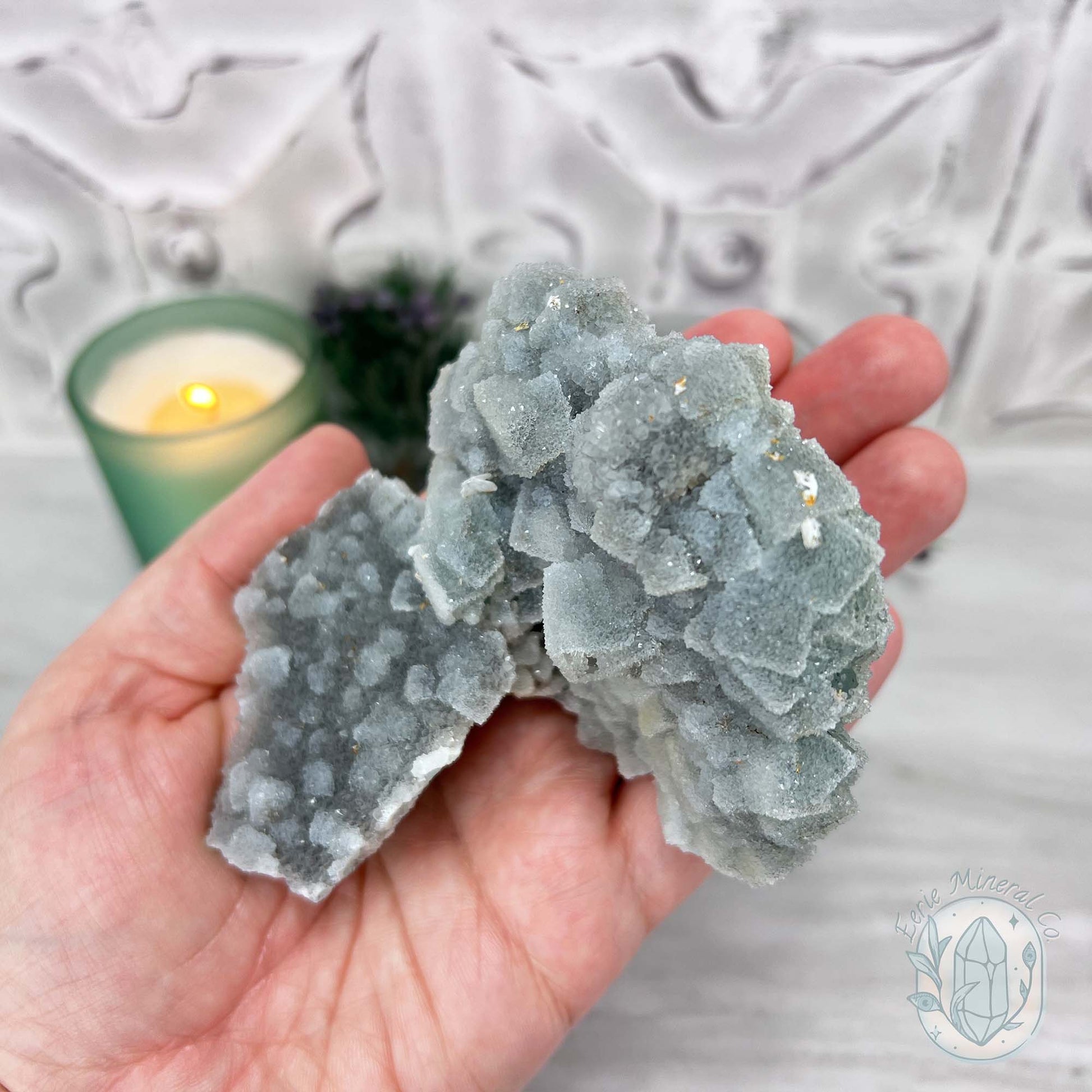 Natural Druzy Green Sugar Fluorite with Quartz Specimen