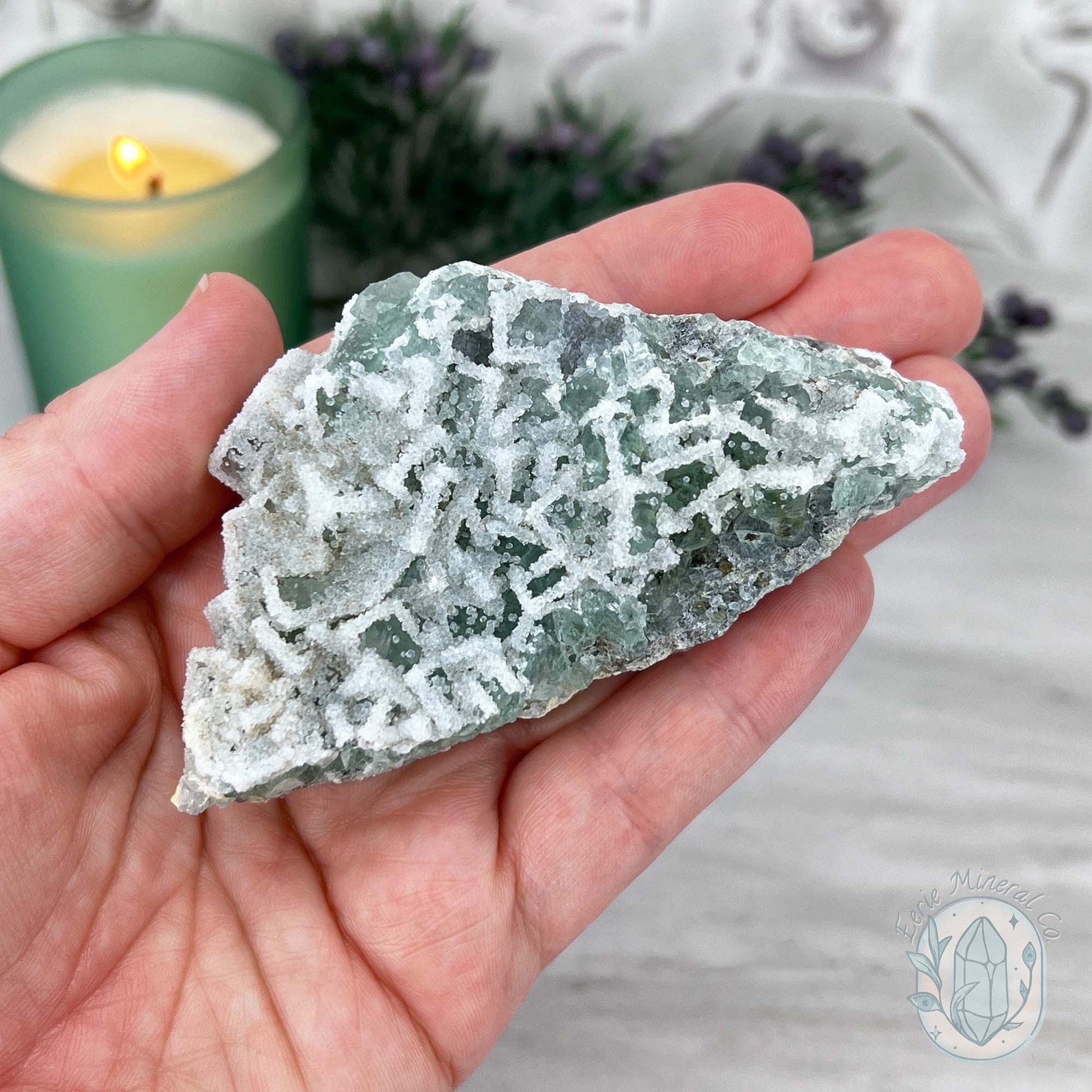 Natural Druzy Green Sugar Fluorite Specimen