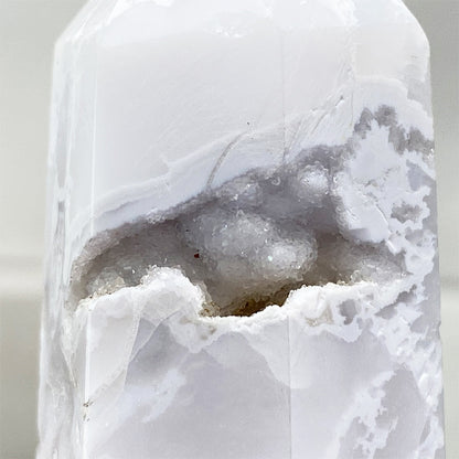 Polished White Druzy Agate Tower