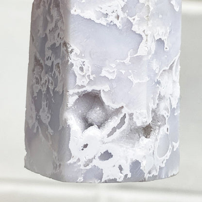 Polished White Druzy Agate Tower