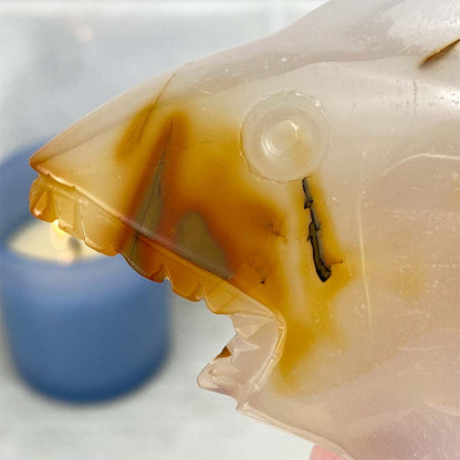 Polished White Agate Shark Carving