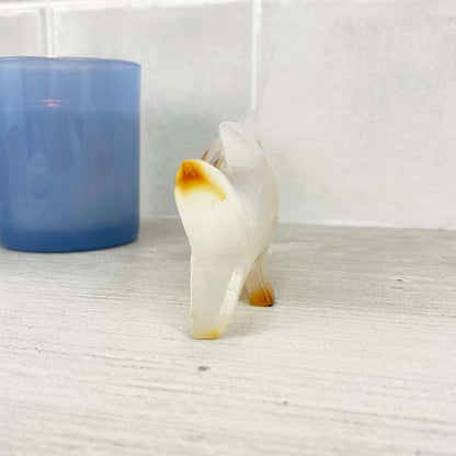 Polished White Agate Shark Carving
