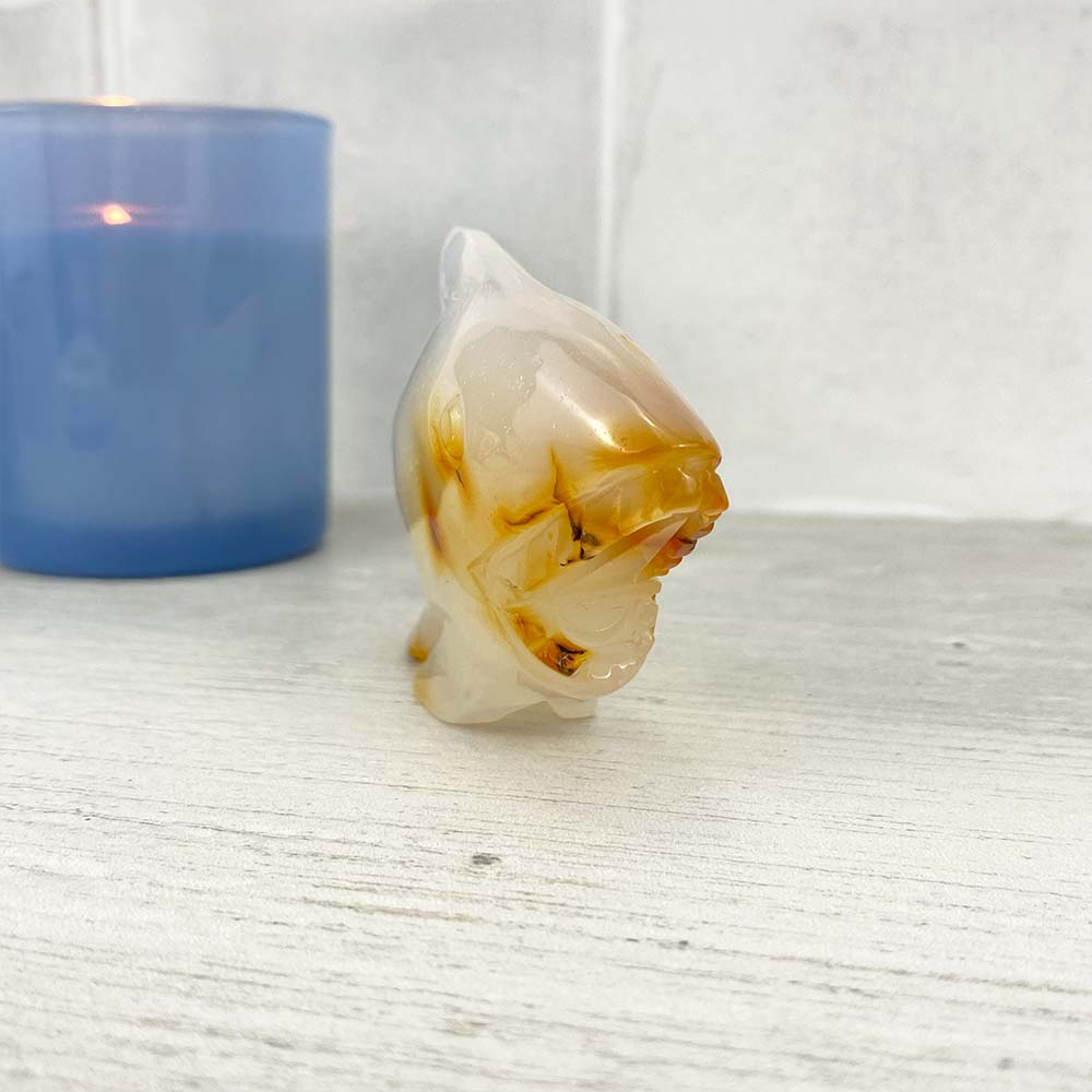 Polished White Agate Shark Carving