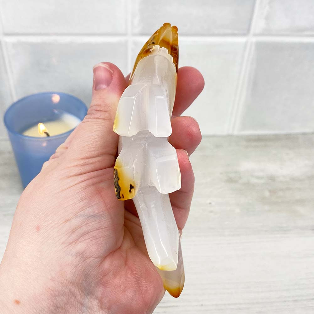 Polished White Agate Shark Carving