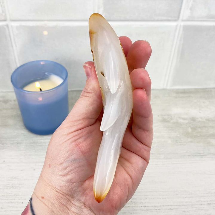 Polished White Agate Shark Carving