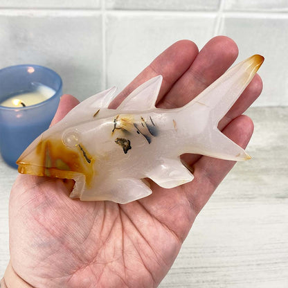 Polished White Agate Shark Carving