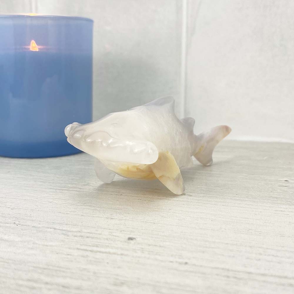 Polished Flower Agate Shark Carving