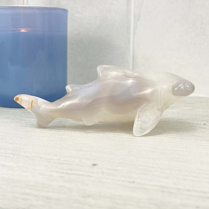 Polished Flower Agate Shark Carving