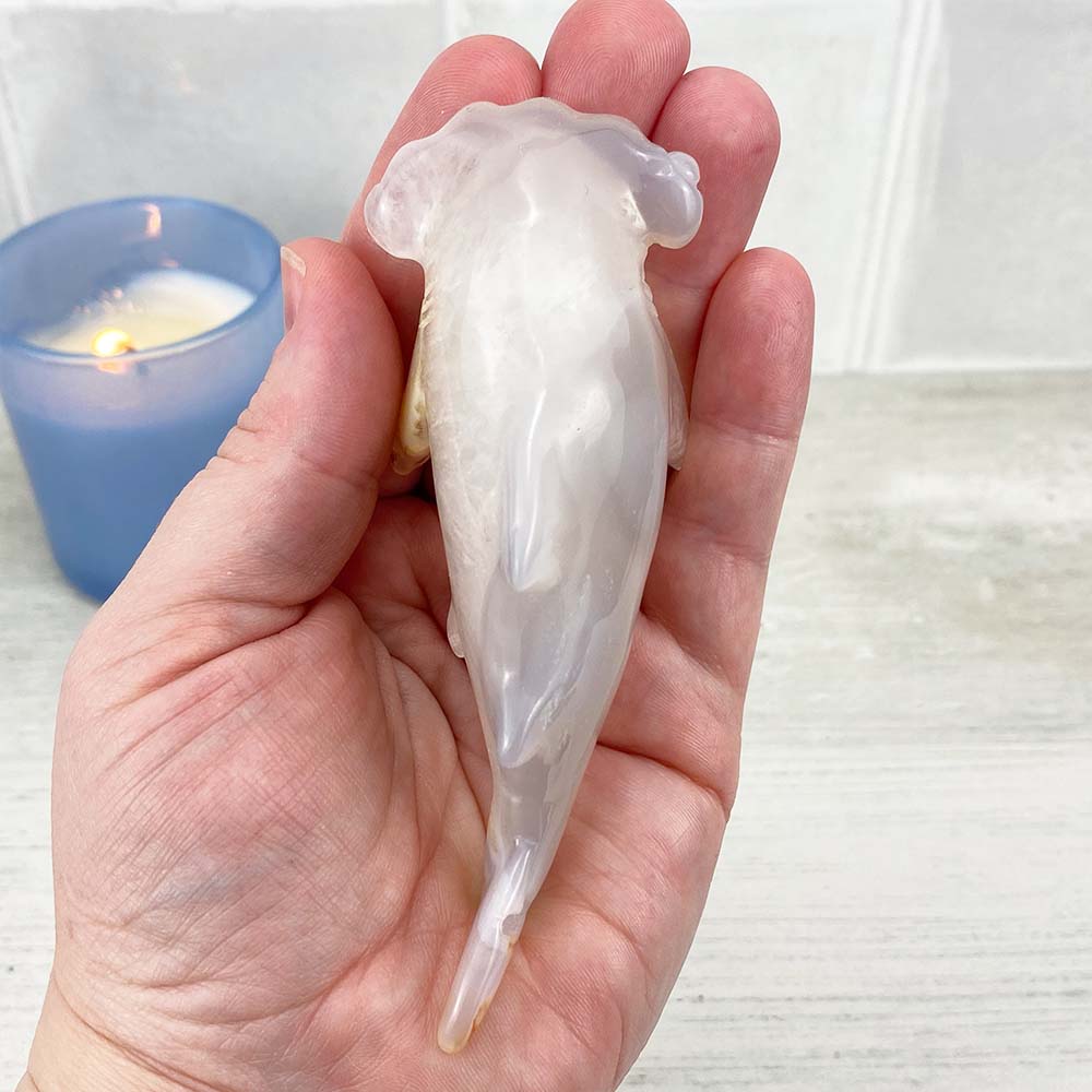 Polished Flower Agate Shark Carving