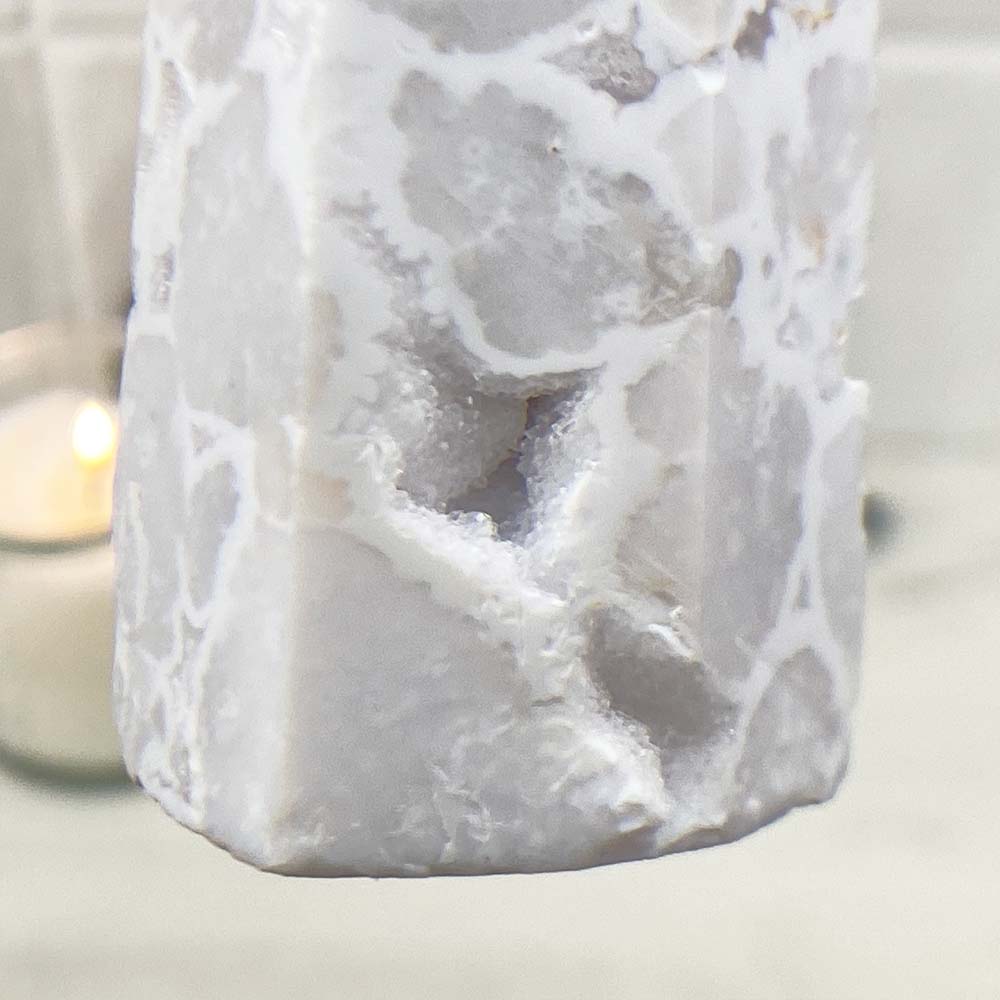 Polished White Druzy Agate Tower