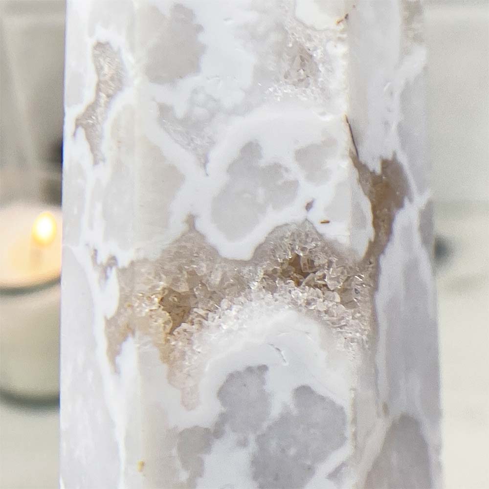 Polished White Druzy Agate Tower