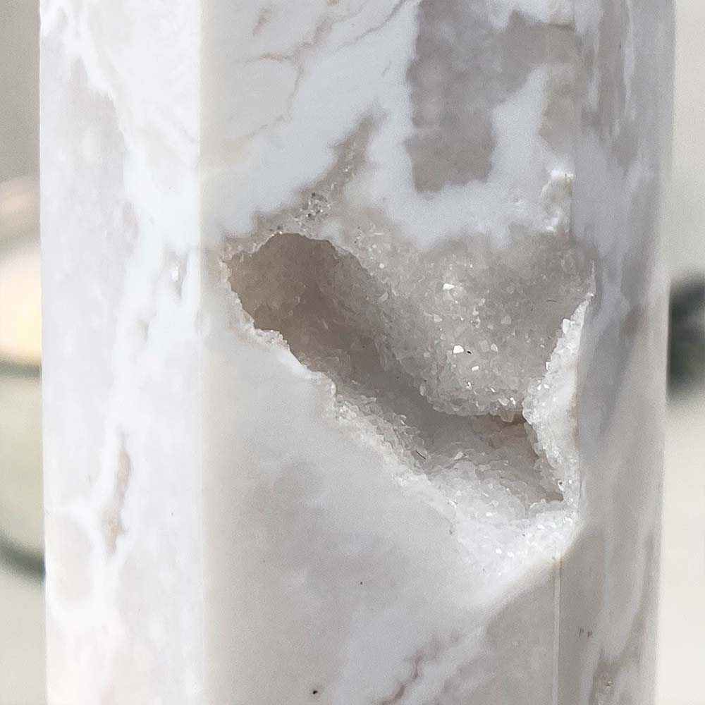 Polished White Druzy Agate Tower