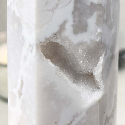 Polished White Druzy Agate Tower