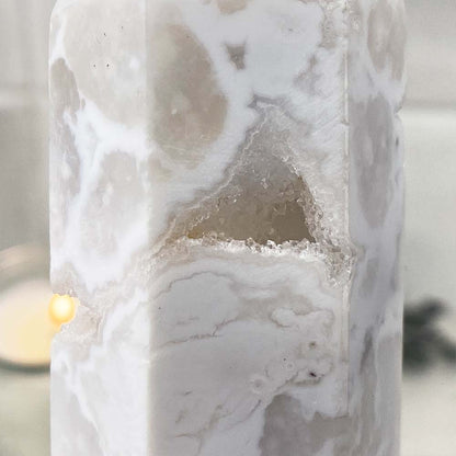 Polished White Druzy Agate Tower
