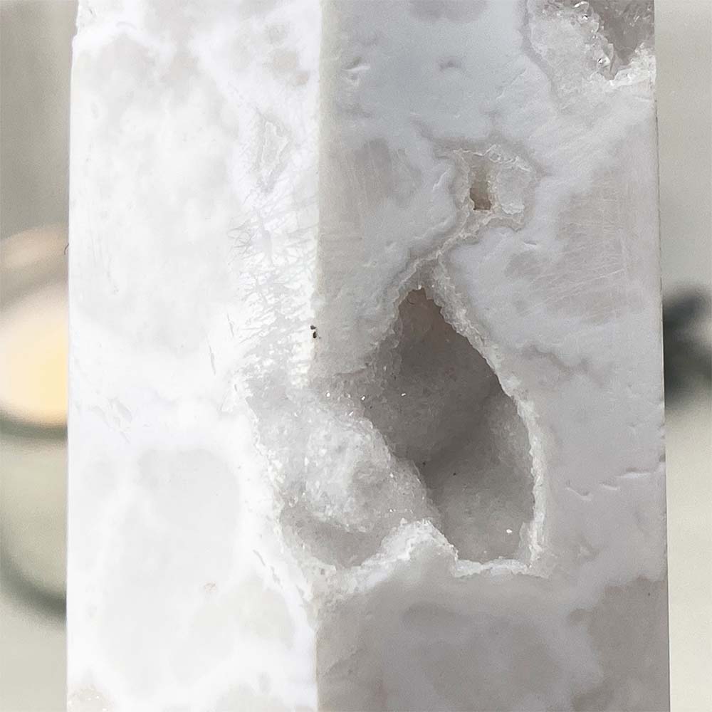 Polished White Druzy Agate Tower