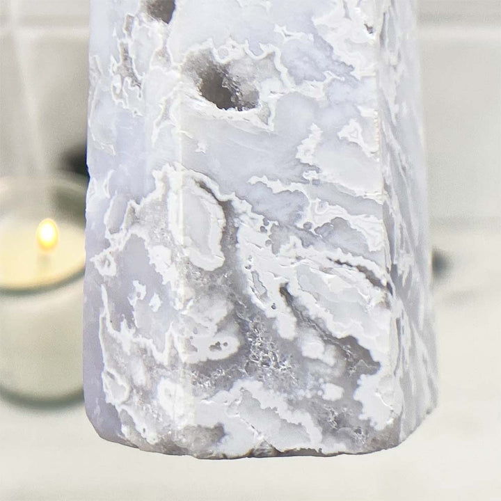 Polished White Druzy Agate Tower