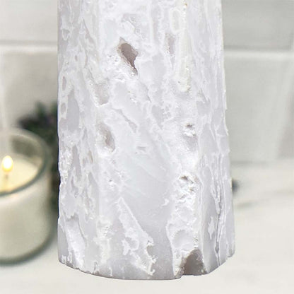 Polished White Druzy Agate Tower