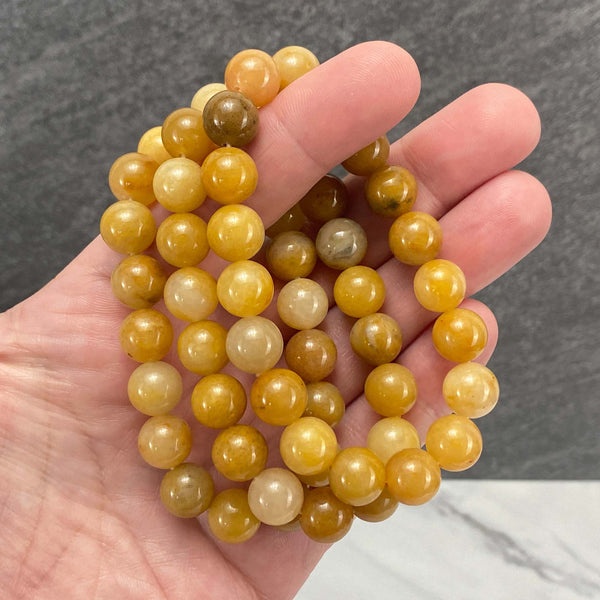 Polished Yellow Jade Beaded Stretch Bracelet